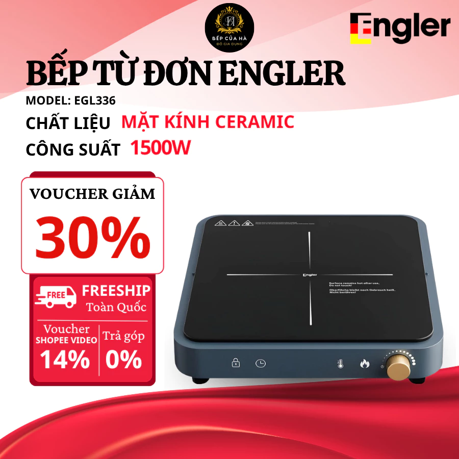 Bếp từ đơn Engler EGL336 công suất 1500W, bếp điện từ mặt kính pha lê dẫn nhiệt nhanh có cửa hút gió - Bếp Của Hà