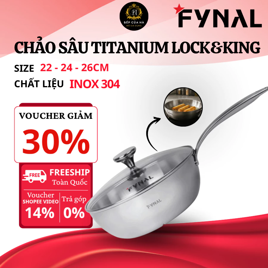 Chảo Sâu Lòng Inox Fynal Inox 316 Cao Cấp, Dùng Được Mọi Loại Bếp, Thiết Kế Lòng Sâu Tiện Lợi - Bếp Của Hà