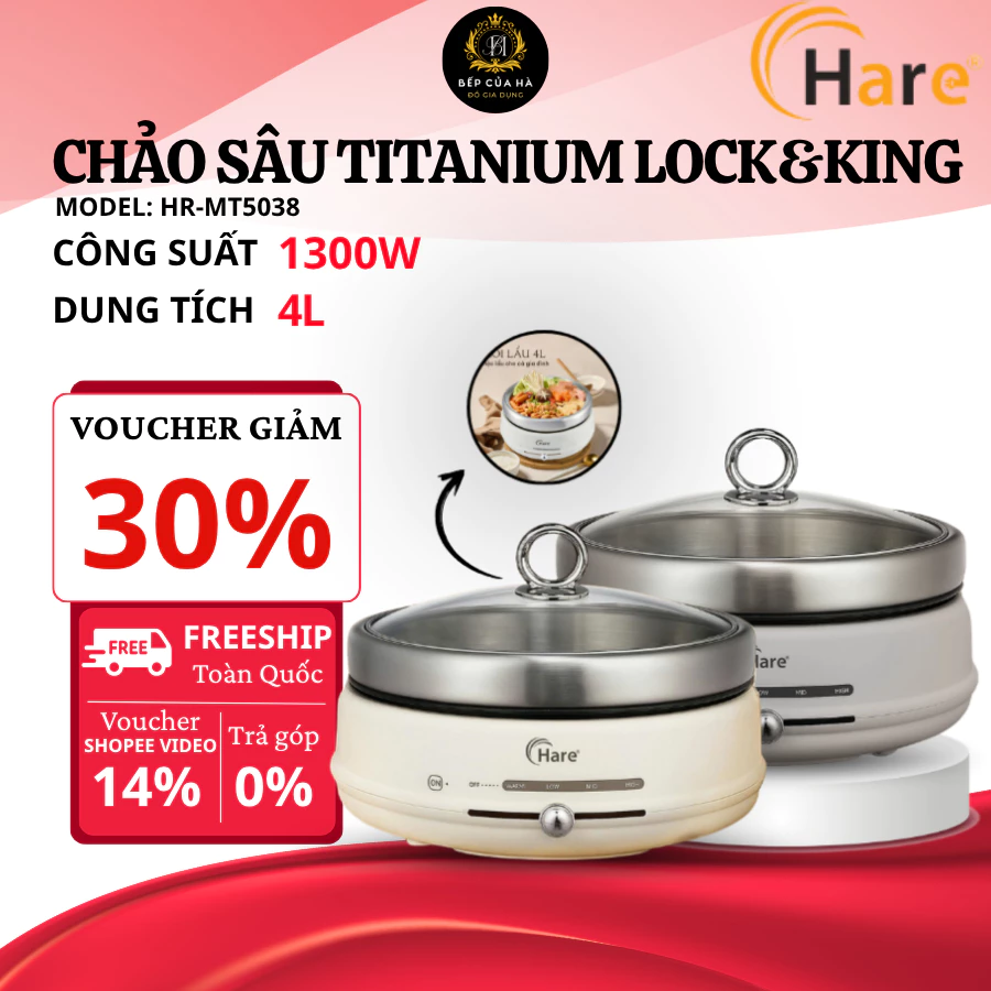 Nồi Lẩu Điện Đa Năng Hare Công Suất Lớn Lòng Nồi Chống Dính Cao Cấp Tiện Lợi Chiên Xào Lẩu Nướng - Bếp Của Hà