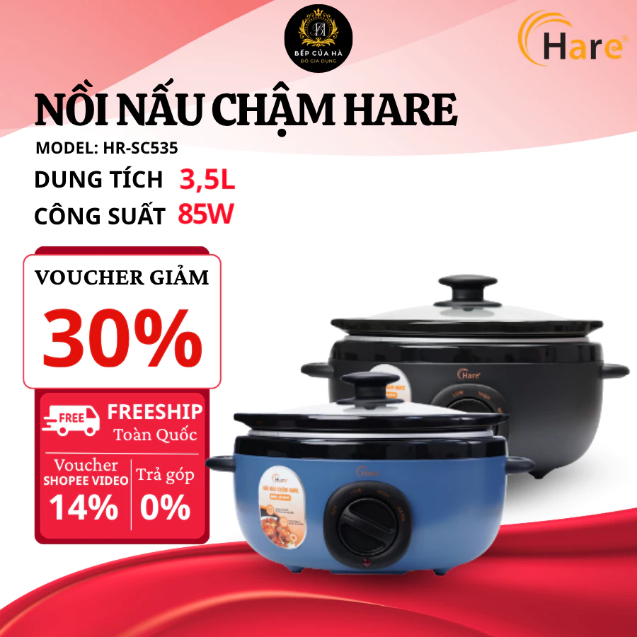 Nồi Nấu Chậm Hare 3.5L HR-SC535 3 Chế Độ Nấu Linh Hoạt, Núm Vặn Cơ Dễ Dùng Tiện Lợi Cho Mọi Gia Đình - Bếp Của Hà