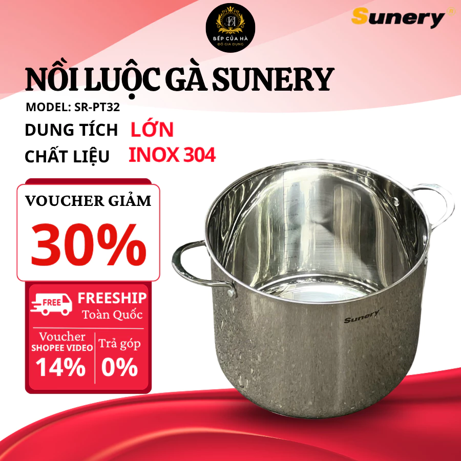 Nồi Luộc Gà Sunery SR-PT32 32cm Inox Sáng Bóng Cao Cấp, Dùng Bếp Từ Gas Hồng Ngoại Dễ Vệ Sinh - Bếp Của Hà