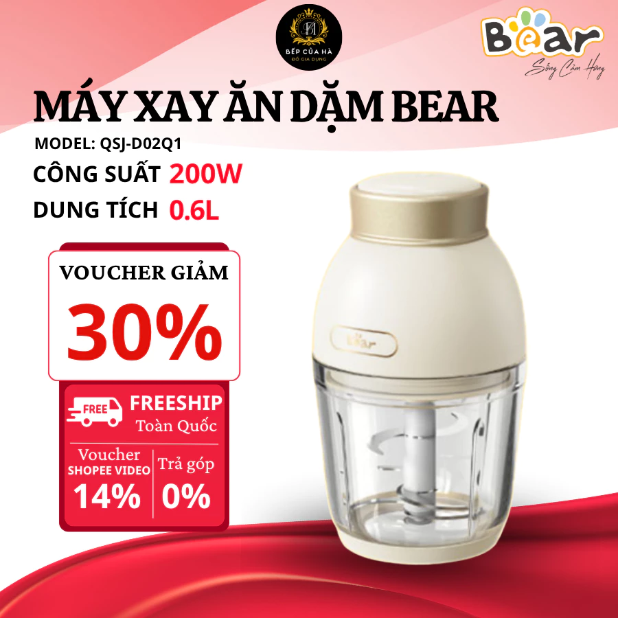 Máy Xay Bear QSJ-D021 0.6L Công Suất 200W, Cối Thủy Tinh Dày Dặn An Toàn Sức Khỏe - Bếp Của Hà