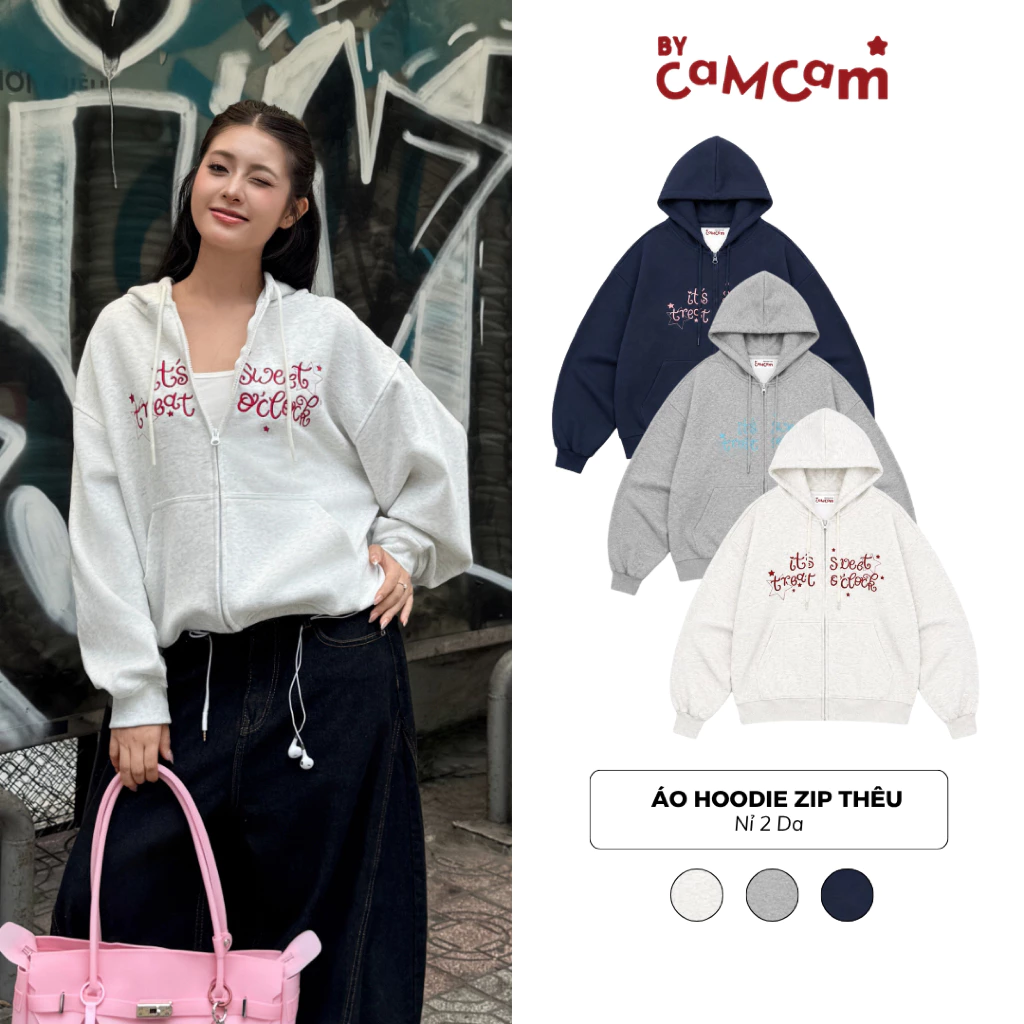 [KHÔNG XÙ LÔNG] Áo Hoodie Zip  𝑩𝒚𝒄𝒂𝒎𝒄𝒂𝒎 Áo Khoác Nỉ Chất Liệu 2 Da Thêu Basic Phong Cách Năng Động Unisex AHOD744