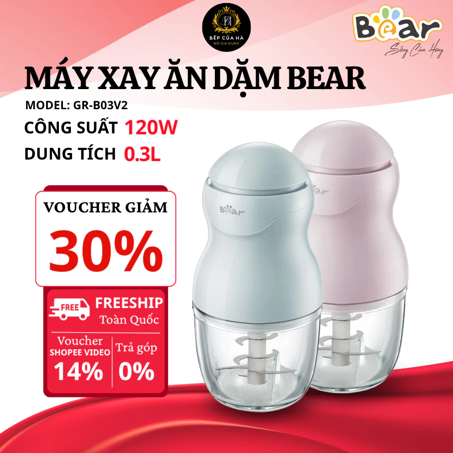 Máy Xay Ăn Dặm Bear GR-B03V8 Dung Tích 0.3L Phiên Bản Nâng Cấp 8 Lưỡi Dao Sắc Bén - Bếp Của Hà
