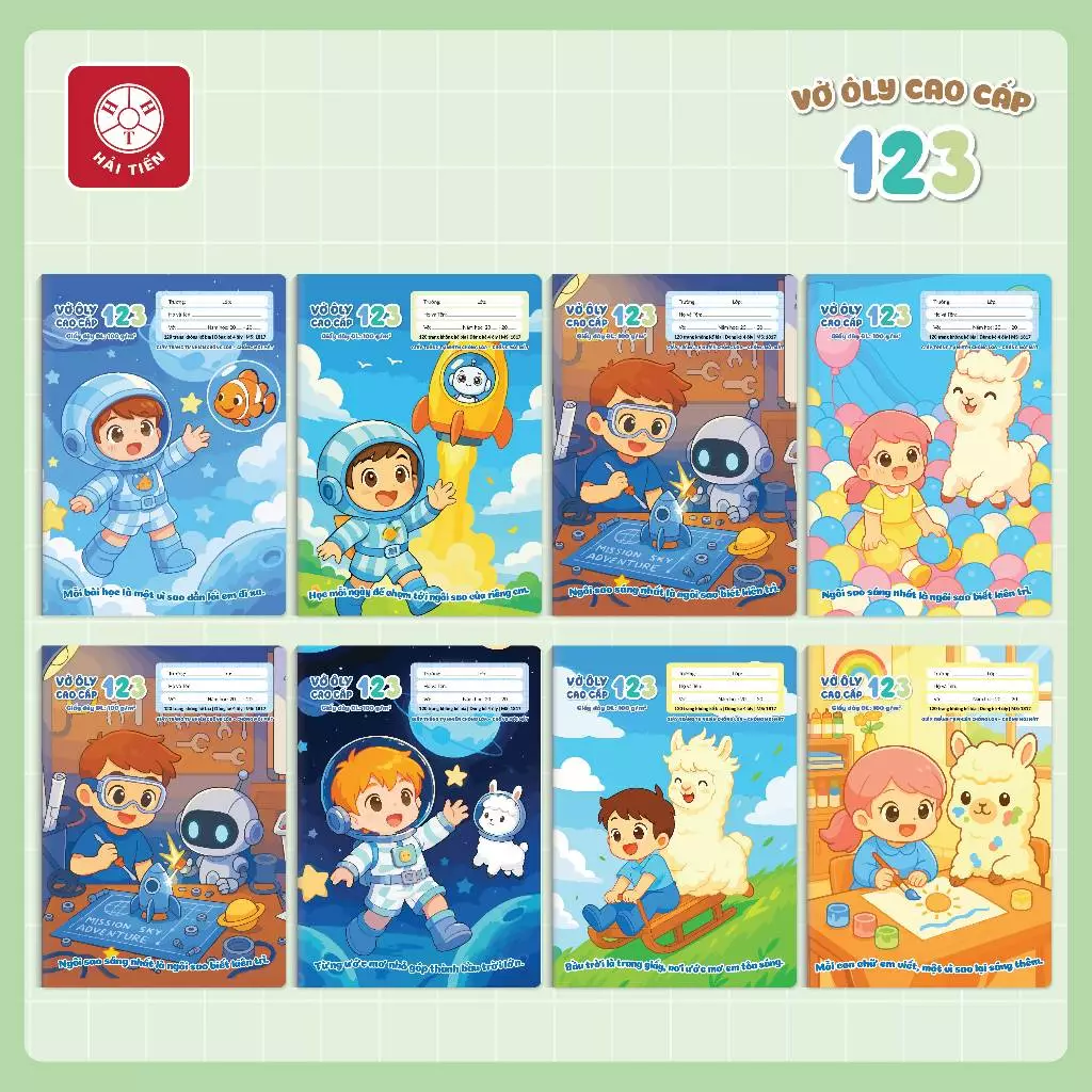 HẢI TIẾN Vở 4 ô ly cao cấp 6 sao 123 - 48,80 trang - Chống lóa (2,5x2,5 mm)