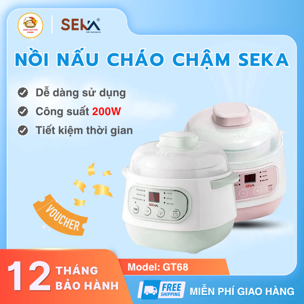 Nồi Nấu Cháo Chậm Đa Năng SEKA Chính Hãng, Nồi Hầm Cháo Cho Bé Ăn Dặm Kèm Xửng Hấp - Smart Kitchen Store