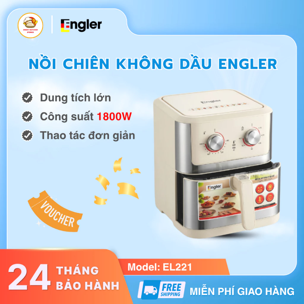 Nồi Chiên Không Dầu Engler EL221 Tiết Kiệm Điện, Hàng Chính Hãng Bảo Hành Uy Tín - Smart Kitchen Stores