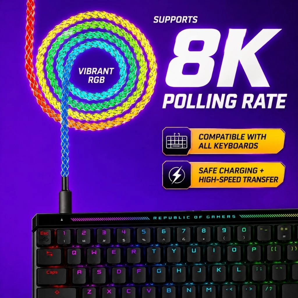 [HOẢ TỐC] Cáp dữ liệu 8K RGB typeC | Phù hợp bàn phím gaming