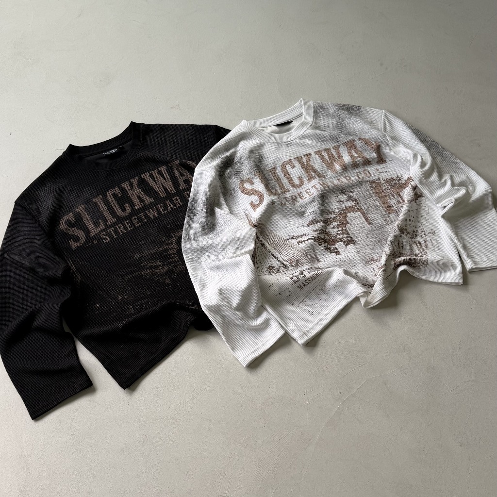 SLICK- Long Sleeve Waffle" EREBOS" hiệu ứng wash Form Boxy Cotton- Local Brand…