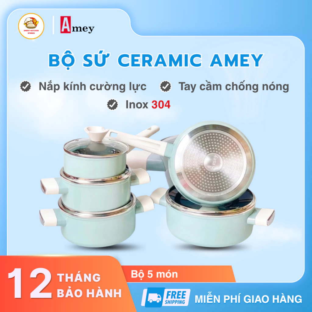 Bộ Sứ Ceramic AMEY Cao Cấp 5 Món Phù Hợp Cho Mọi Loại Bếp Bảo Hành 12 Tháng - Smart Kitchen Stores