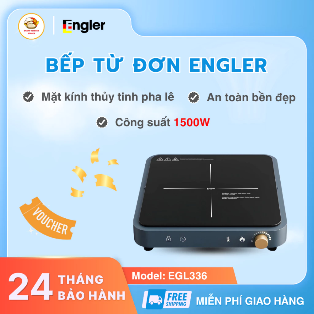 Bếp từ đơn Engler EGL336 Công suất 1500W mặt kính pha lê, bảng điều khiển tối giản 10 mức công suất - Smartkitchen Store