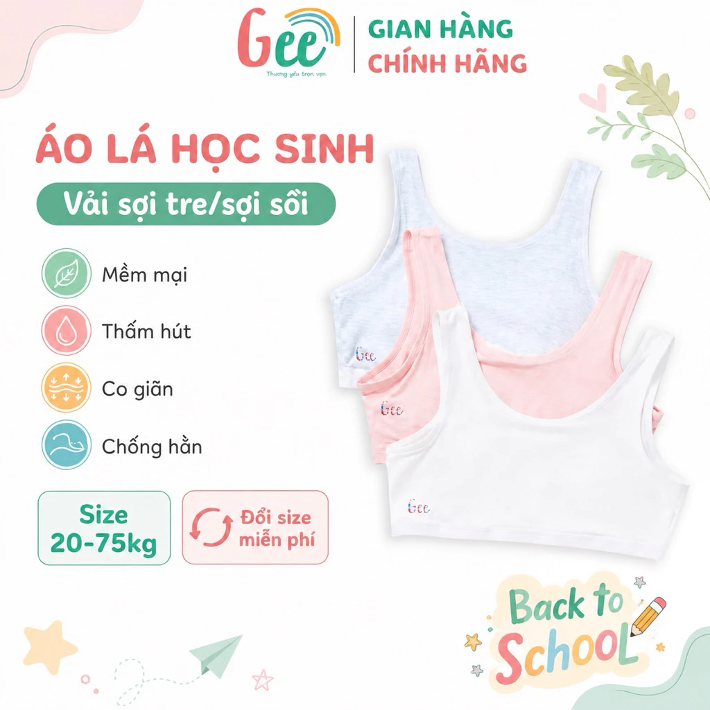 Áo Lá Cho Bé Gái Gee Sợi Tre, Sồi, Áo Lót Nữ Học Sinh Cấp 1, Cấp 2, Cấp 3, Mặc Áo Dài, Mềm Mát