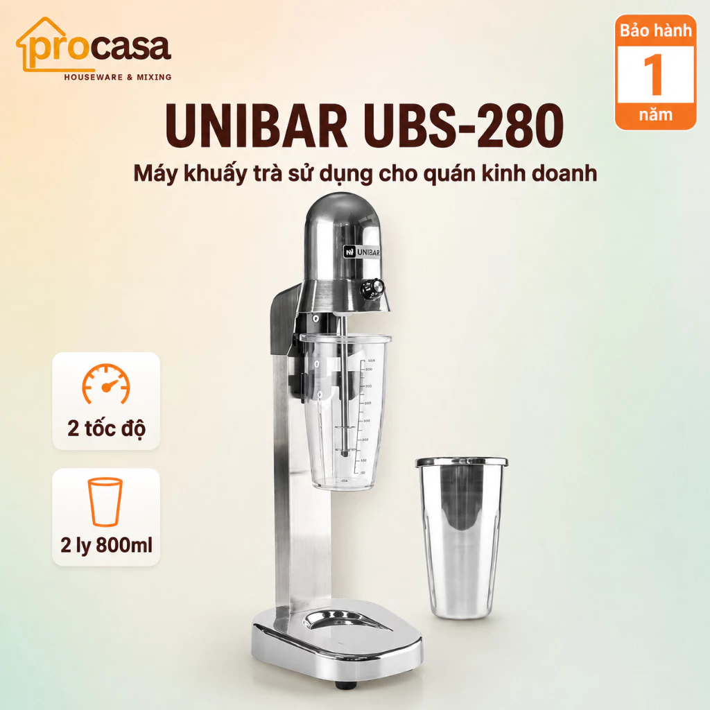 Máy khuấy trà 2 đầu khuấy Unibar UBS-280 - kèm 2 ly đựng trà - 2 tốc độ đánh