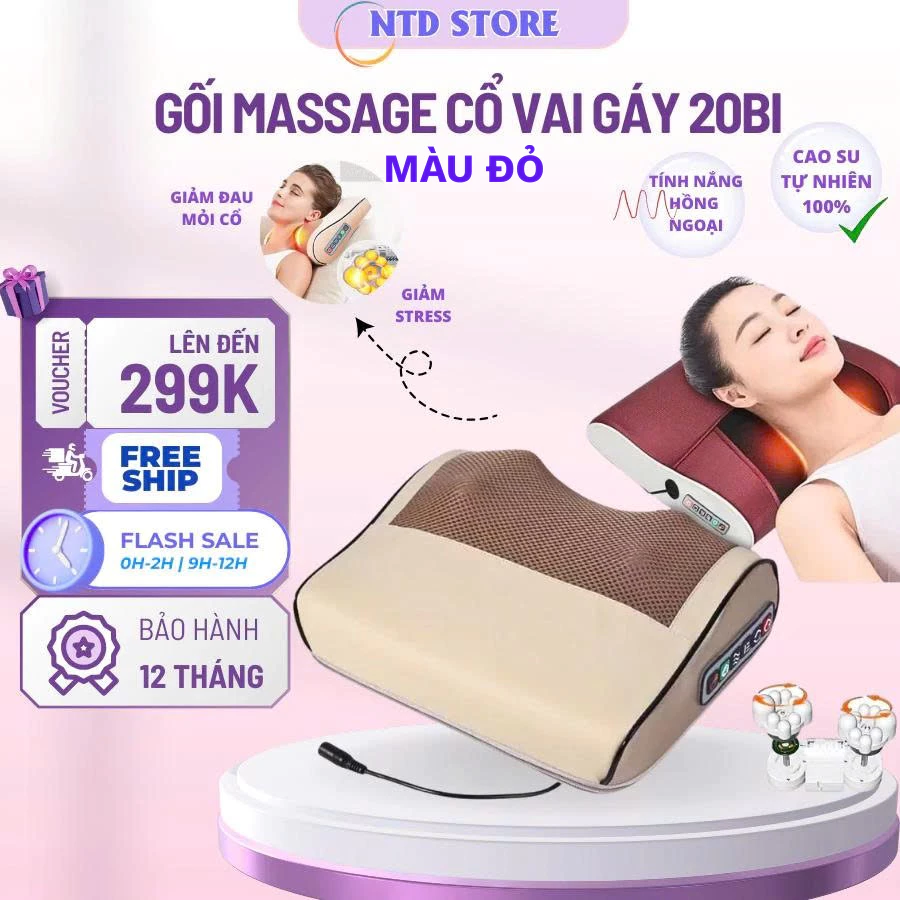 Gối Massage Cổ Vai Gáy Hồng Ngoại - Gối Massage Hồng Ngoại 20 Bi Cao Cấp Thế Hệ Mới