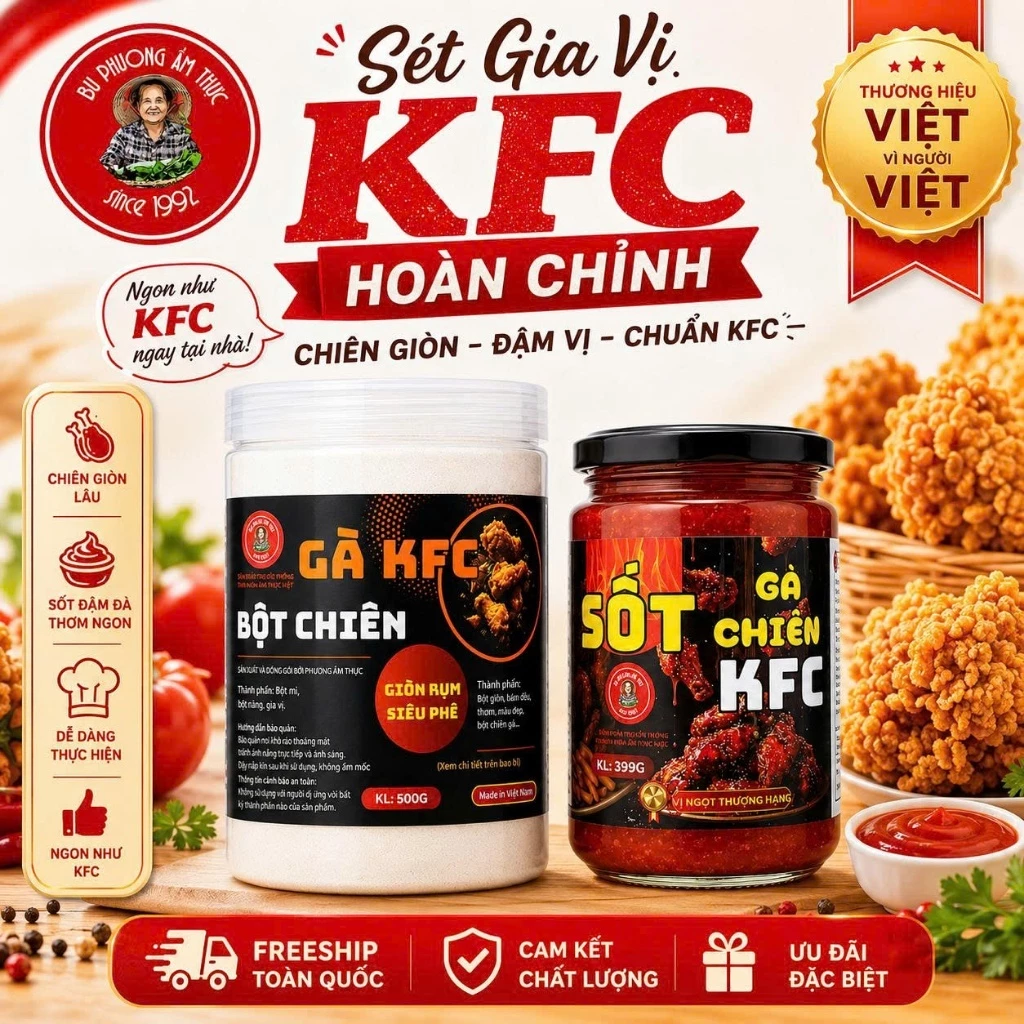 SÉT COMBO GIA VỊ KFC HOÀN CHỈNH – BỘT CHIÊN GÀ KFC SIÊU GIÒN RỤM & SỐT GÀ CHIÊN KFC