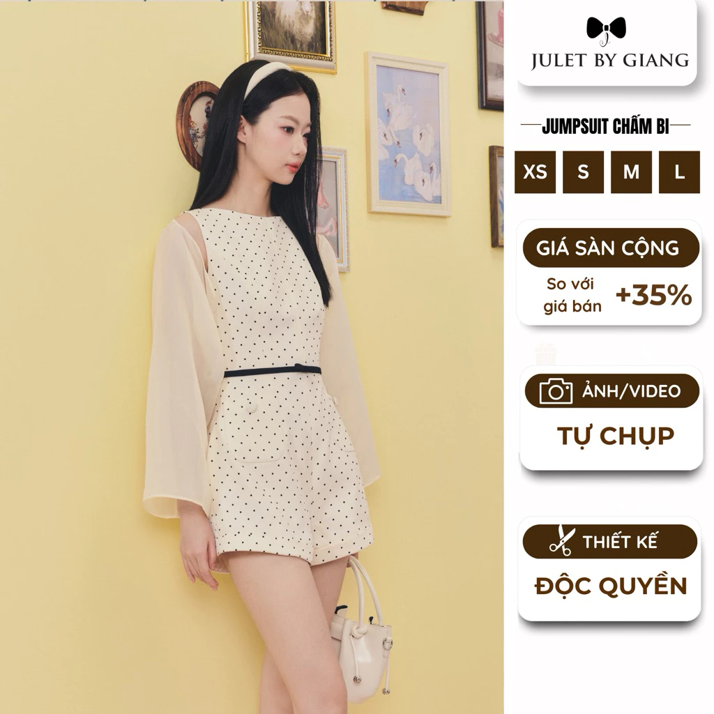 [BST MỚI] Jumpsuit Liền Thân Chấm Bi JULETBYGIANG Kết Hợp Áo Khoác Tơ Nhẹ Nhàng Mirelle Dot Jumpsuit