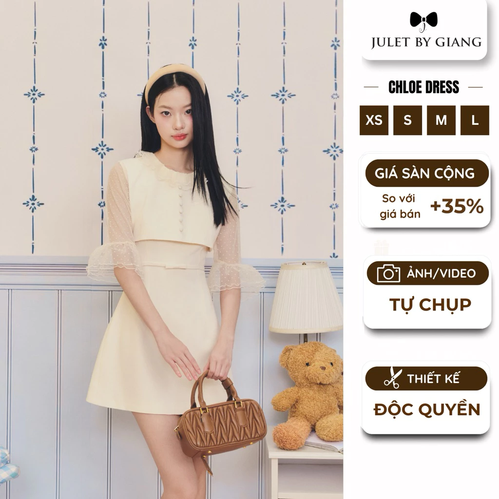 [BST MỚI] Váy Chữ A Vải Trơn Phối Tơ Chấm Bi JULETBYGIANG Tiểu Thư Sang Chảnh Chloe Dress