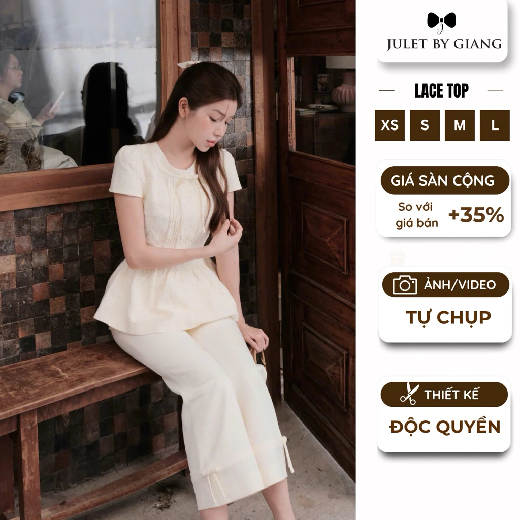 [BST MỚI] JULETBYGIANG Áo Peplum Vải Ren, Quần Trơn Hàng Thiết Kế Tiểu Thư Sang Chảnh Lace Set