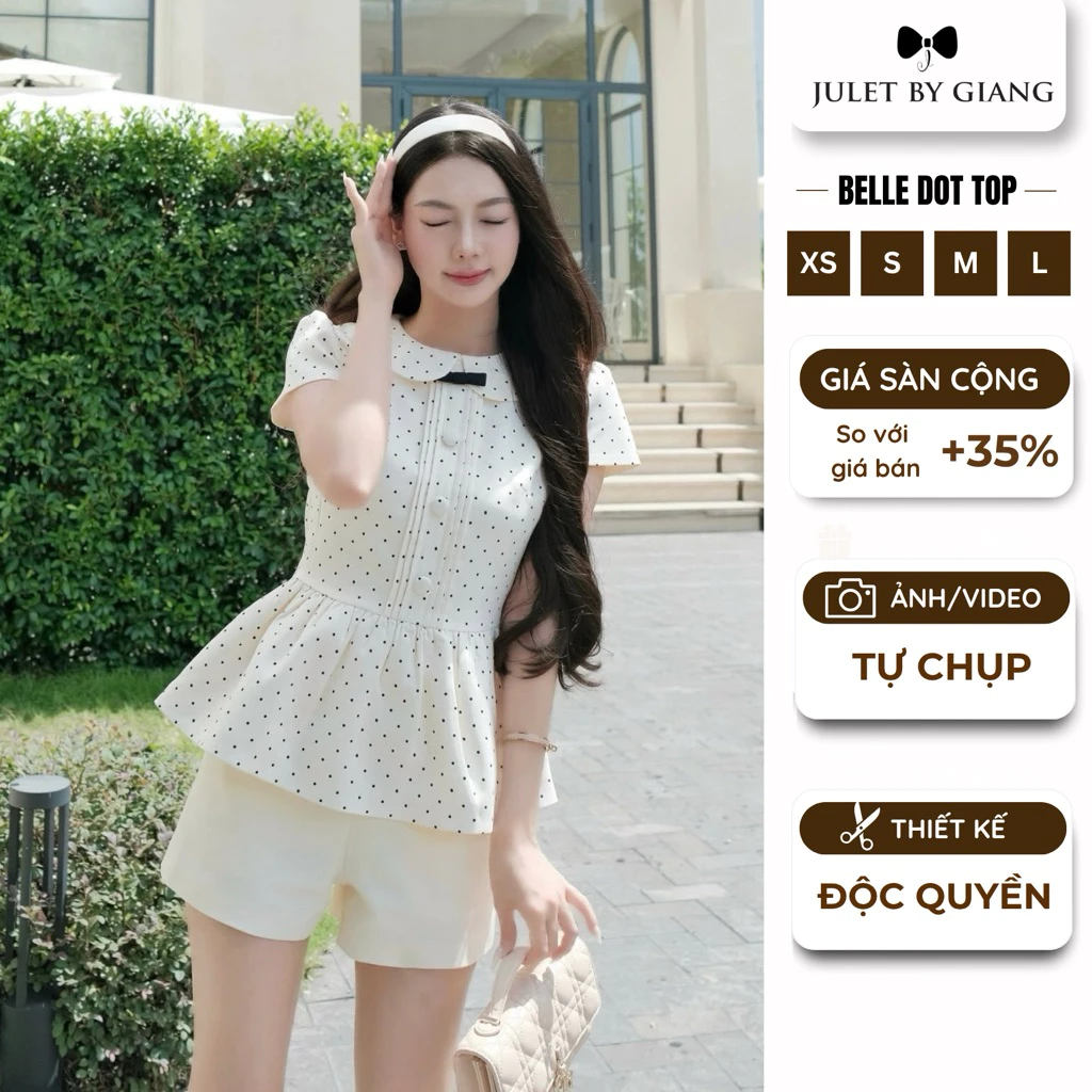 [BST MỚI] Set Tiểu Thư Nhẹ Nhàng Áo Peplum Chấm Bi & Quần JULETBYGIANG Set Thanh Lịch Belle Dot Top