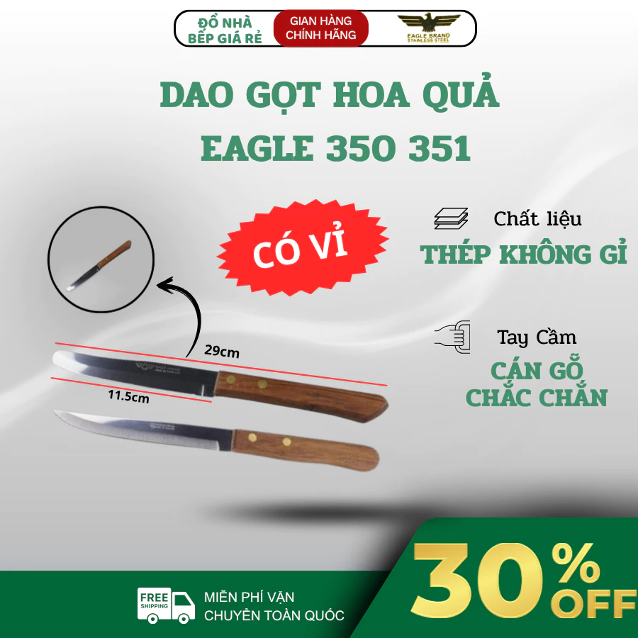 Dao Gọt Hoa Quả Eagle 350 351 Đầu Nhọn Tròn Có Vỉ Lưỡi Thép Không Gỉ Sắc Bén, Cán Gỗ Chắc Chắn  - Haatz Online