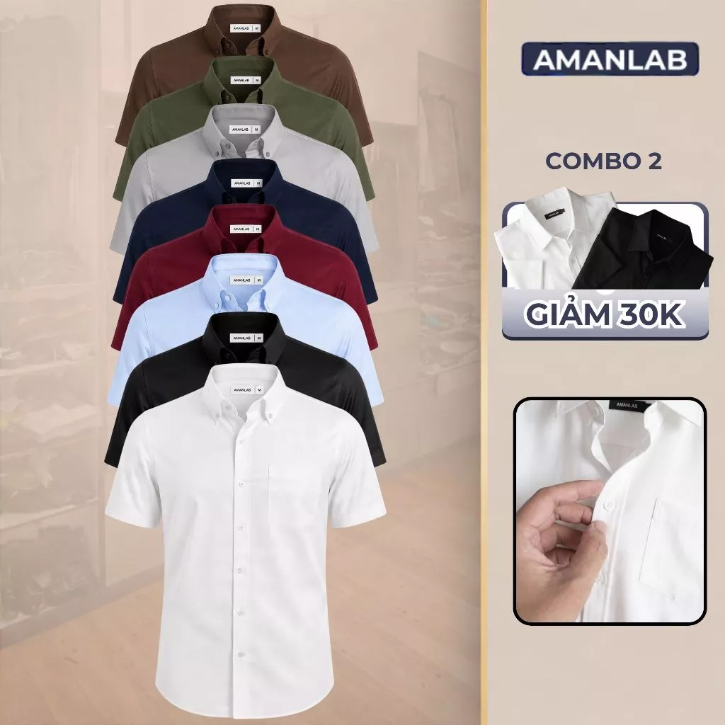 [UPDATE MỚI,CÓ TÚI] Áo sơ mi tay ngắn, vải Lụa mềm mại , không nhăn, form regular fit BASIC AMANLAB