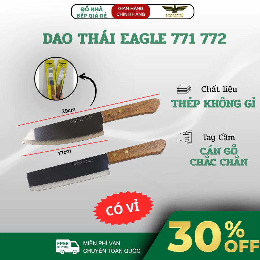 Dao Thái Thịt Eagle 771 772 Có Vỉ Dao Nhọn, Vuông Lưỡi Dao 17.5cm Sắc Bén, Thép Không Gỉ Bền Bỉ An Toàn - Haatz Online
