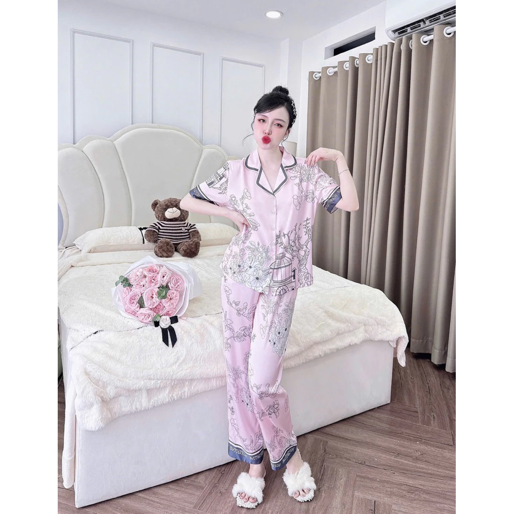 N3 Đồ bộ lụa Latin quần dài size XL (60-73kg ) hoạ tiết xinh, chất mềm mượt , thoáng mát