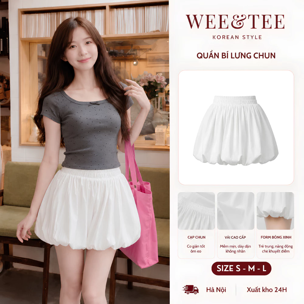 Quần Short Nữ Dáng Bí Ngô Cạp Lưng Chun Bo Gấu 2 Lớp Có Quần Bảo Hộ Form Đẹp