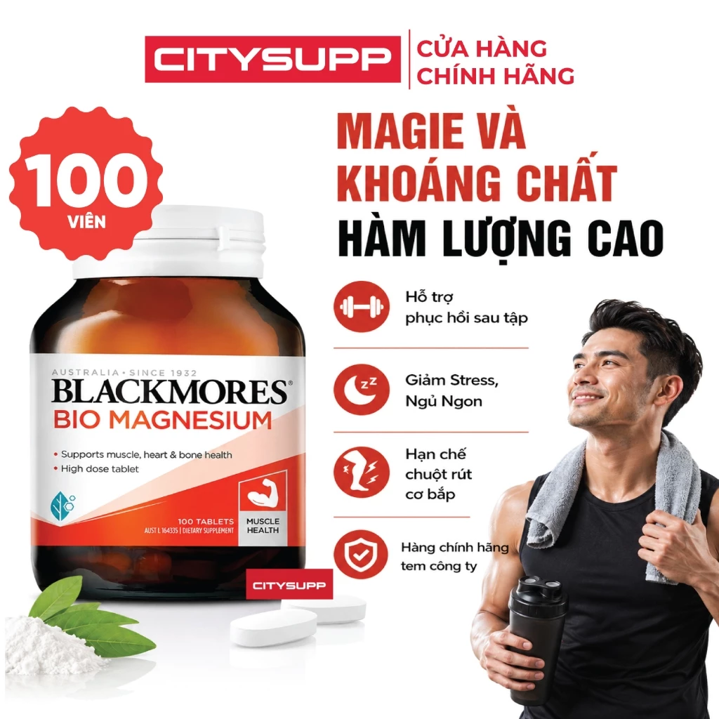 Viên Uống Bổ Sung Magie Blackmores Bio Magnesium (100 Viên) Phục Hồi Cơ, Giảm Stress | CitySupp