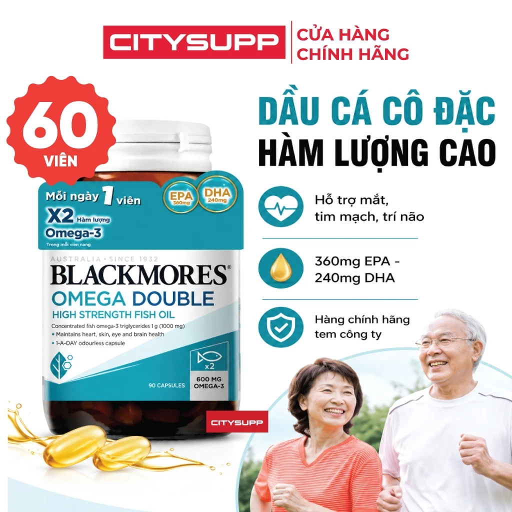 Viên Uống Dầu Cá Omega 3 Blackmores Omega Double High Strength Fish Oil, Bổ Sung Dầu Cá Biển Cô Đặc | CitySupp