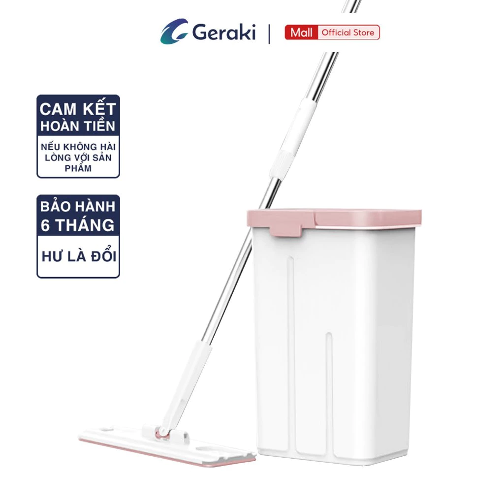 [LIVE] Bộ lau nhà tự vắt Geraki. Thiết kế nhỏ gọn, đầu gạt vắt kiệt nước, bông lau thấm hút lau sạch x2 lần