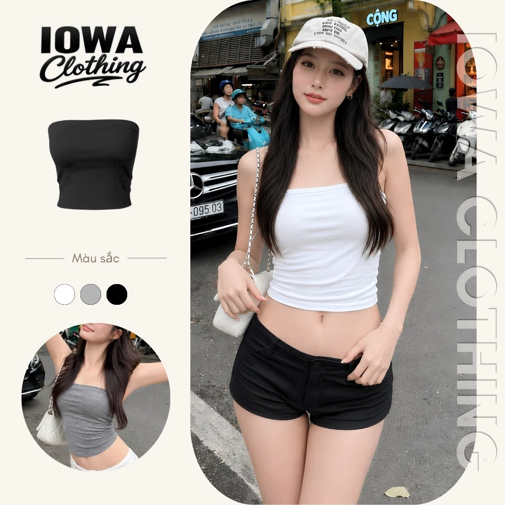 Áo Croptop Nữ Ống Ngắn Có Mút Ngực Ôm Body IOWA CR31 - Thun Borip Co Giãn, Quây Có Bigsize