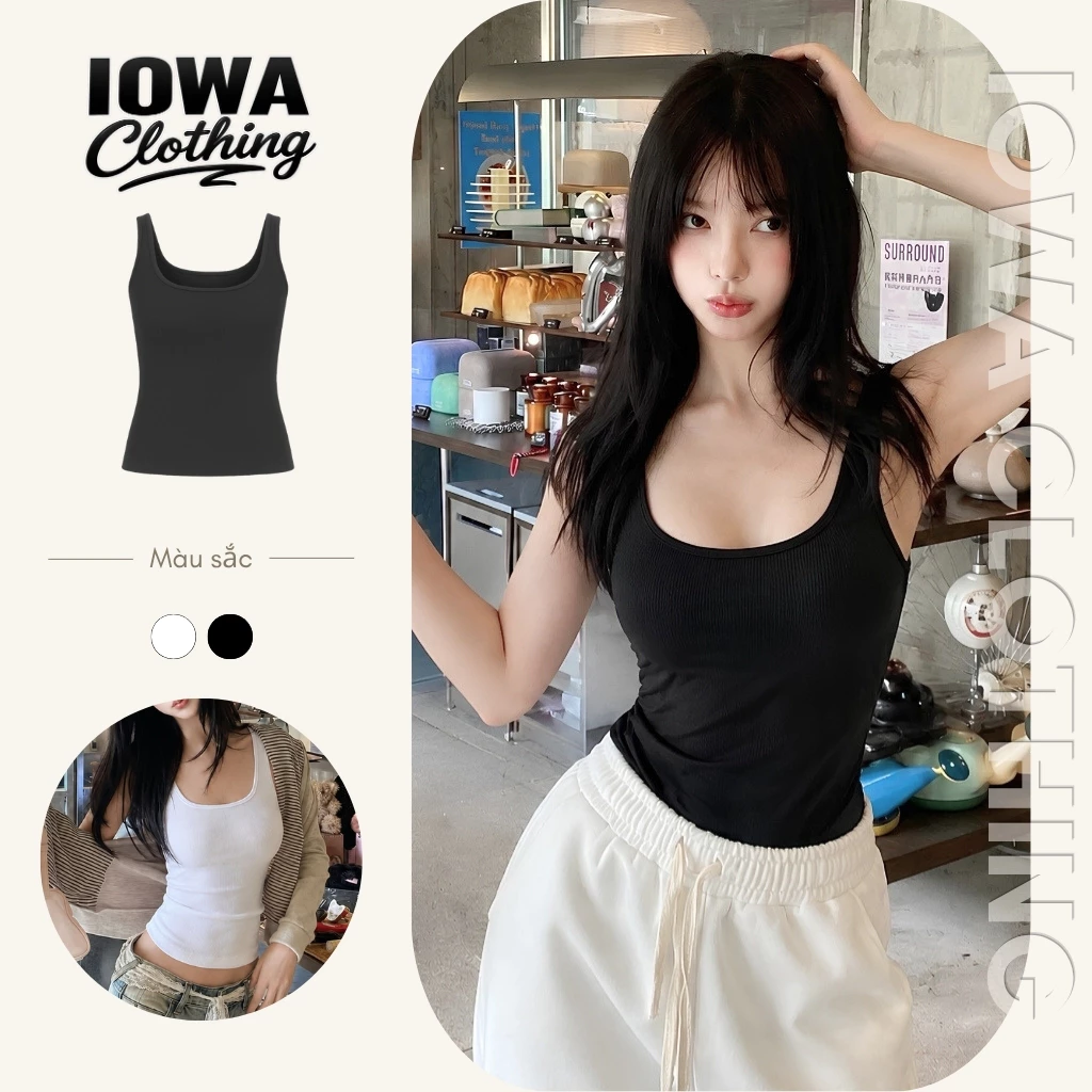 Áo Thun Nữ Sát Nách Cổ Vuông Ôm Body IOWA DD14 - Thun Gân Co Giãn 4 Chiều
