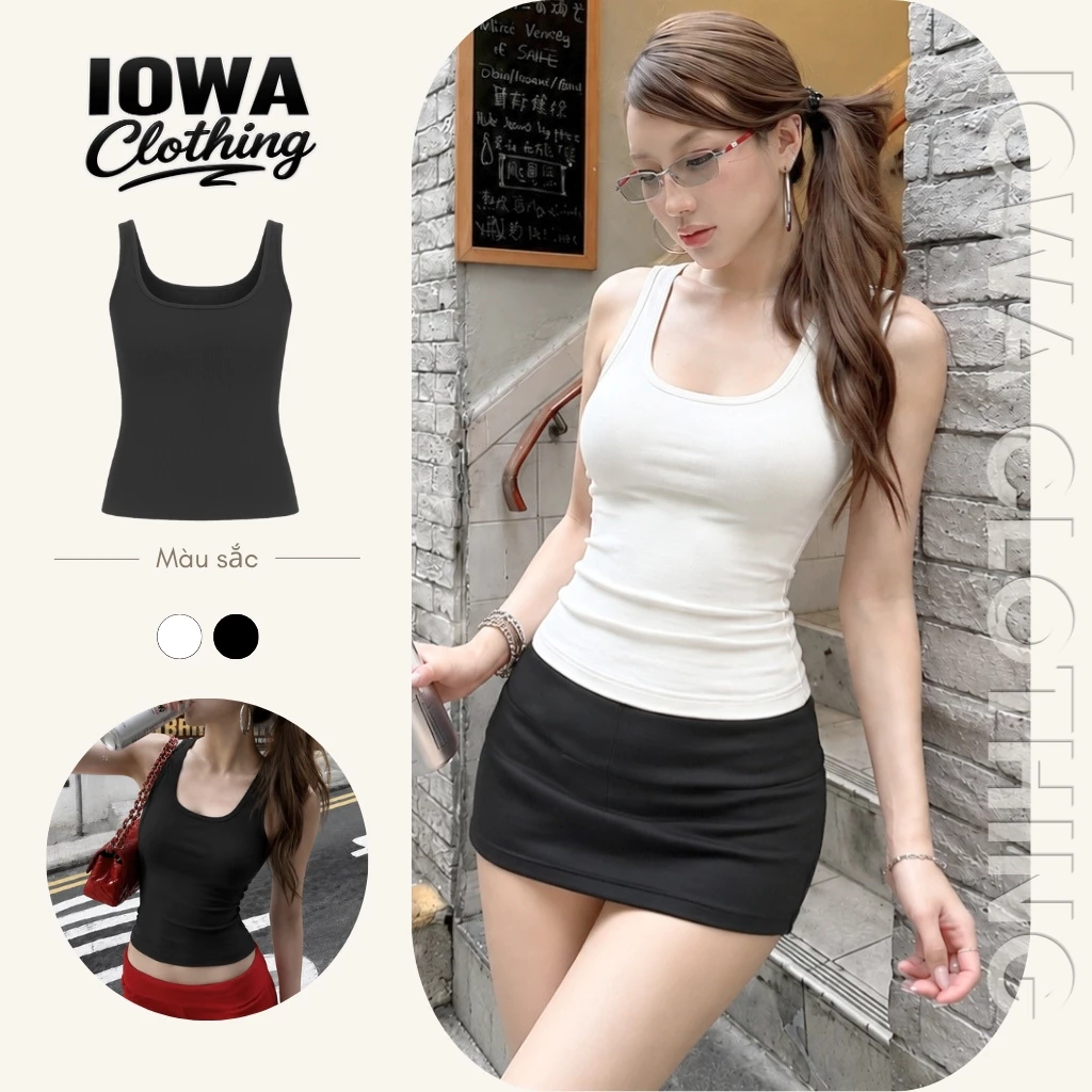 Áo Sát Nách Nữ Trơn Có Mút Ôm Body IOWA DD21 - Thun Borip Lụa Mềm Mát, Co Giãn