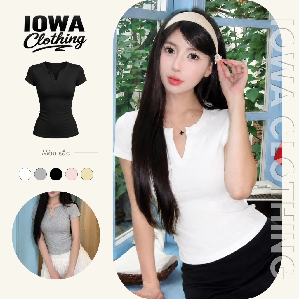 [MỞ BÁN] Áo Thun Nữ Tay Ngắn Cổ Trụ Ôm Body IOWA DD43 - Borip Lụa Basic Co Giãn Mềm Mát
