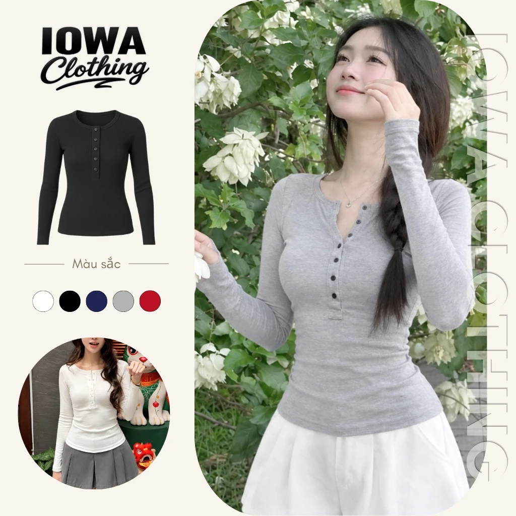 Áo Thun Nữ Tay Dài Cài 6 Nút Ôm Body Dáng Dài IOWA DD112 - Thun Gân Co Giãn, Thoáng Mát