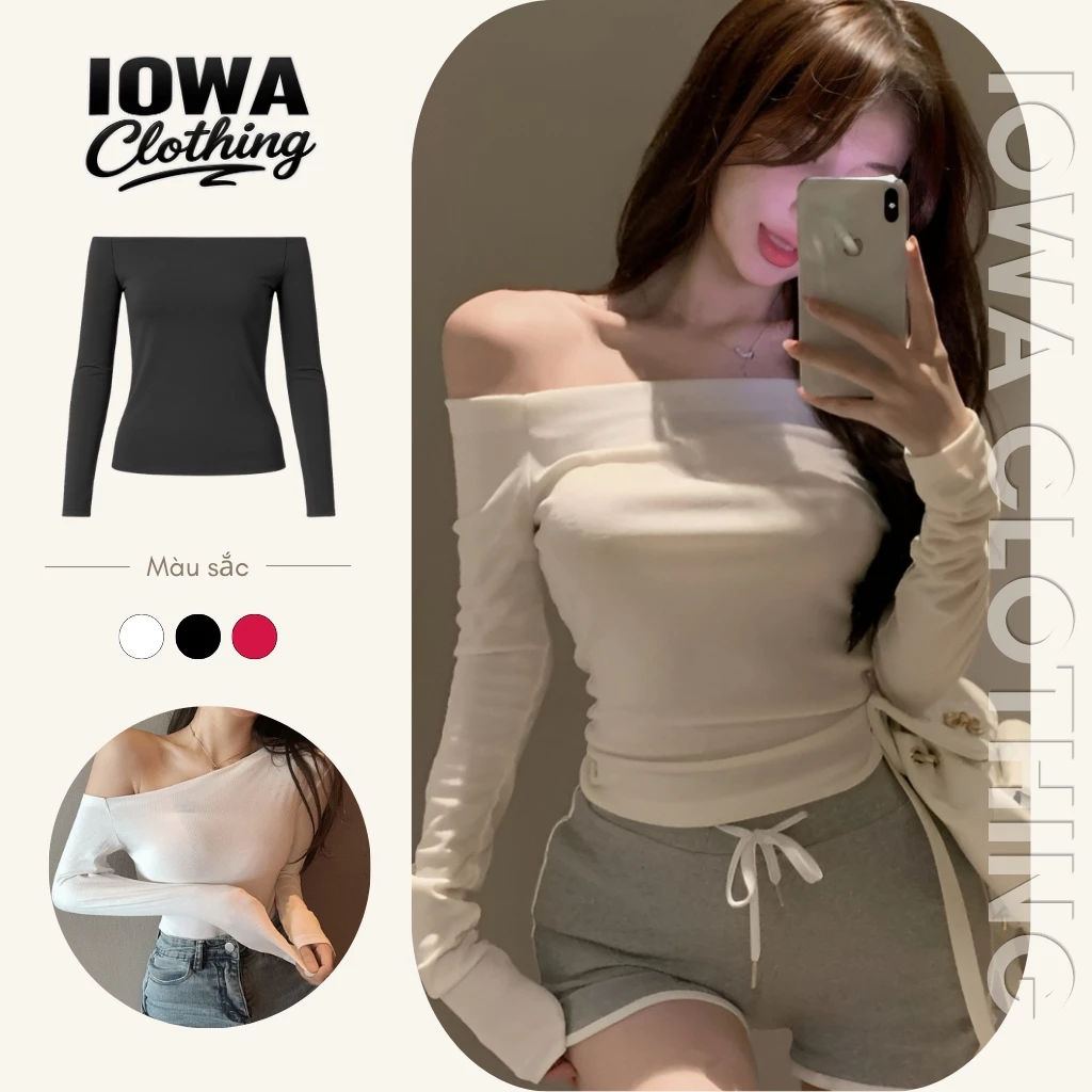 Áo Thun Nữ Ôm Body Tay Dài Trễ Vai IOWA DD155 - Thun Gân Co Giãn