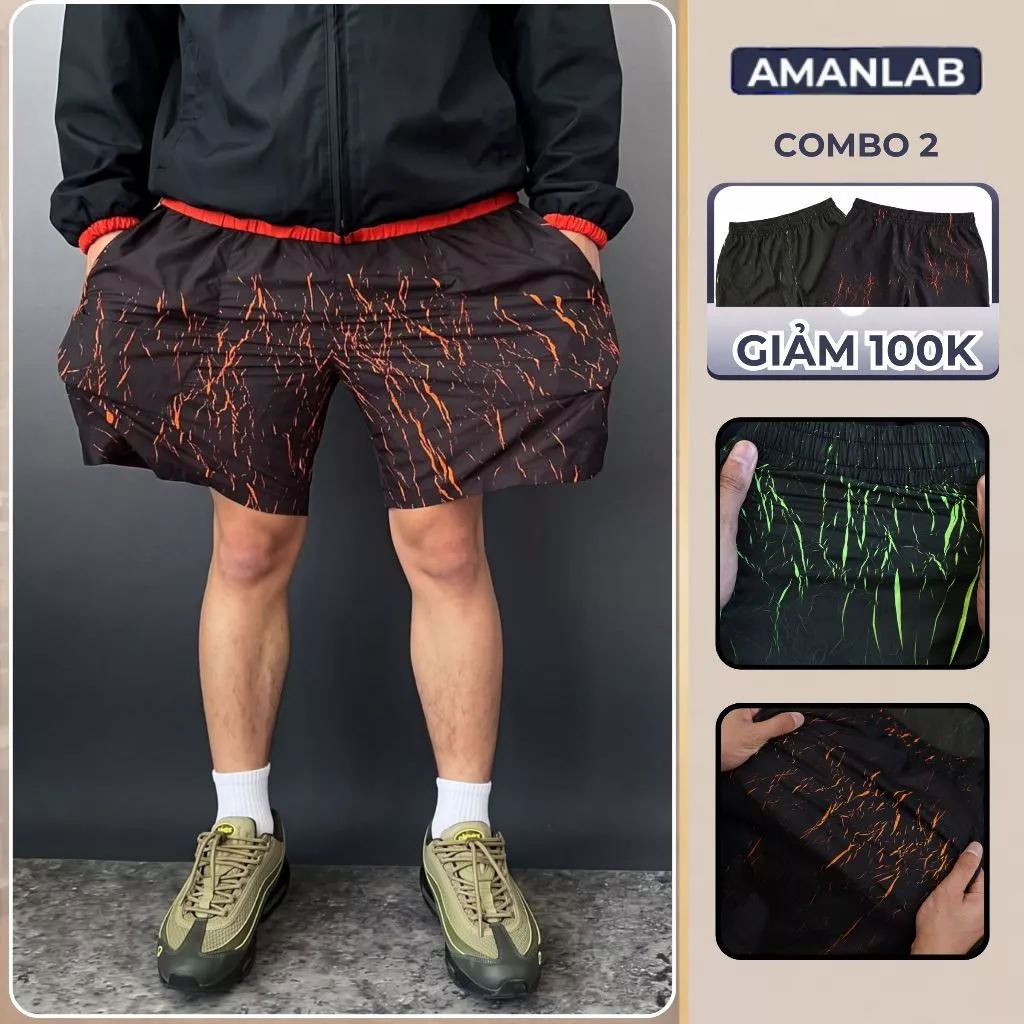 [DEAL MỞ BÁN] Quần Short Đùi Unisex Năng Động Hiệu Ứng Sấm Sét Co Giãn Độc Đáo THORIC AMANLAB