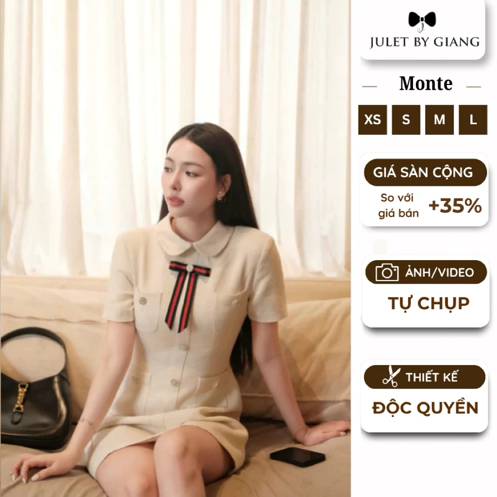 [JULETBYGIANG] Váy Tiểu Thư Sang Chảnh Juletbygiang Đầm thiết kế liền dáng chữ A Monte Dress chất TE