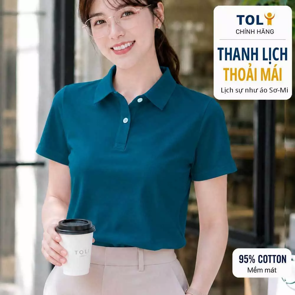 Áo polo nữ TOLI PLM42 – Cotton mềm, form suông thanh lịch, cổ sơ-mi gọn gàng, mặc đi làm & mỗi ngày