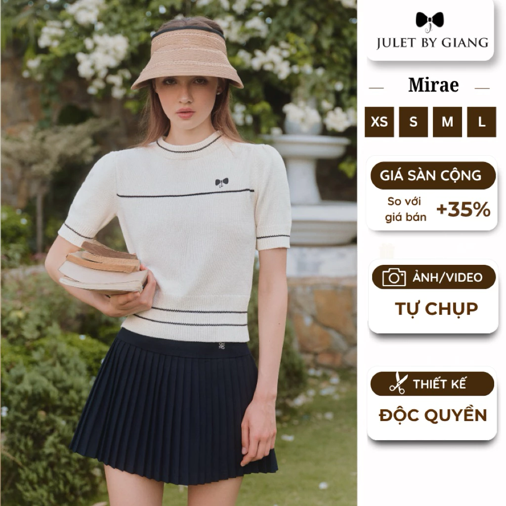 [JULETBYGIANG] Chân Váy Ngắn Nữ Xếp Ly Mirae Xanh Than/ Trắng Thiết Kế Dập Ly Nhỏ Juletbygiang Form