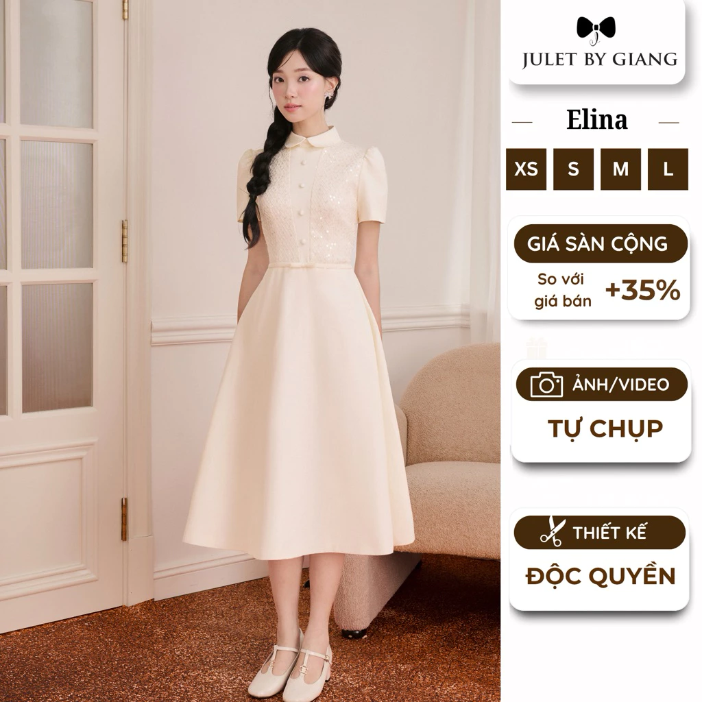 [JULETBYGIANG]  Váy Liền Nữ Dáng Dài Công Sở Juletbygiang Qua Đầu Gối Elina Dress Hàng Thiết Kế Công Sở