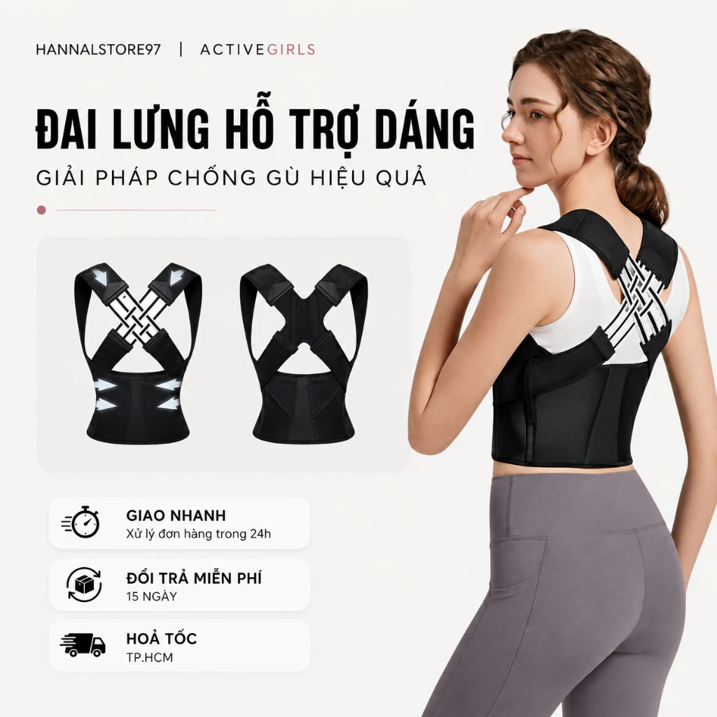 Đai Lưng Chống Gù Có Nẹp Hỗ Trợ Giúp Giữ Dáng Thẳng - Giảm Đau Lưng Mỏi Vai - Cải Thiện Tư Thế - Hannal Store 97-  CG05