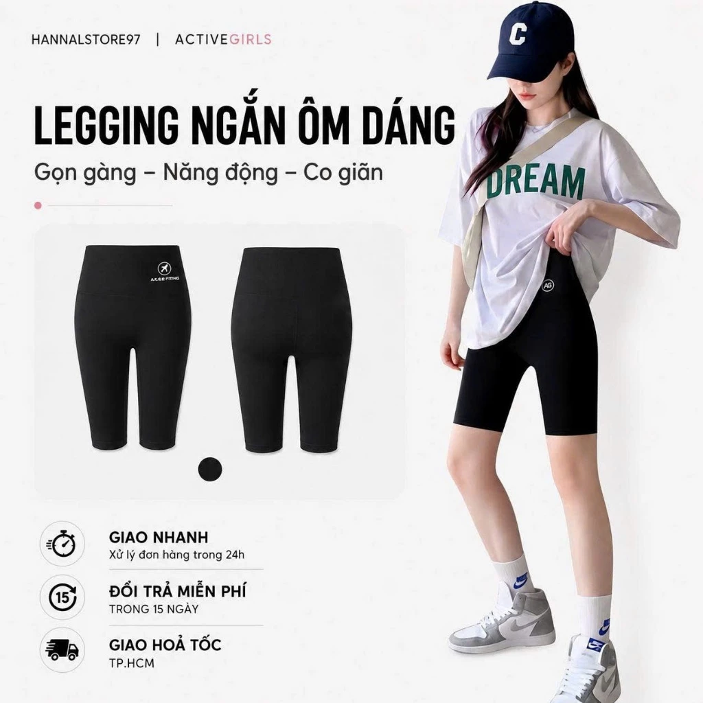 [Combo 2 Quần] Quần Legging Đùi - Quần Lửng Đúc Su – Cạp Cao Gen Bụng, Nâng V3 | Hannal Store 97