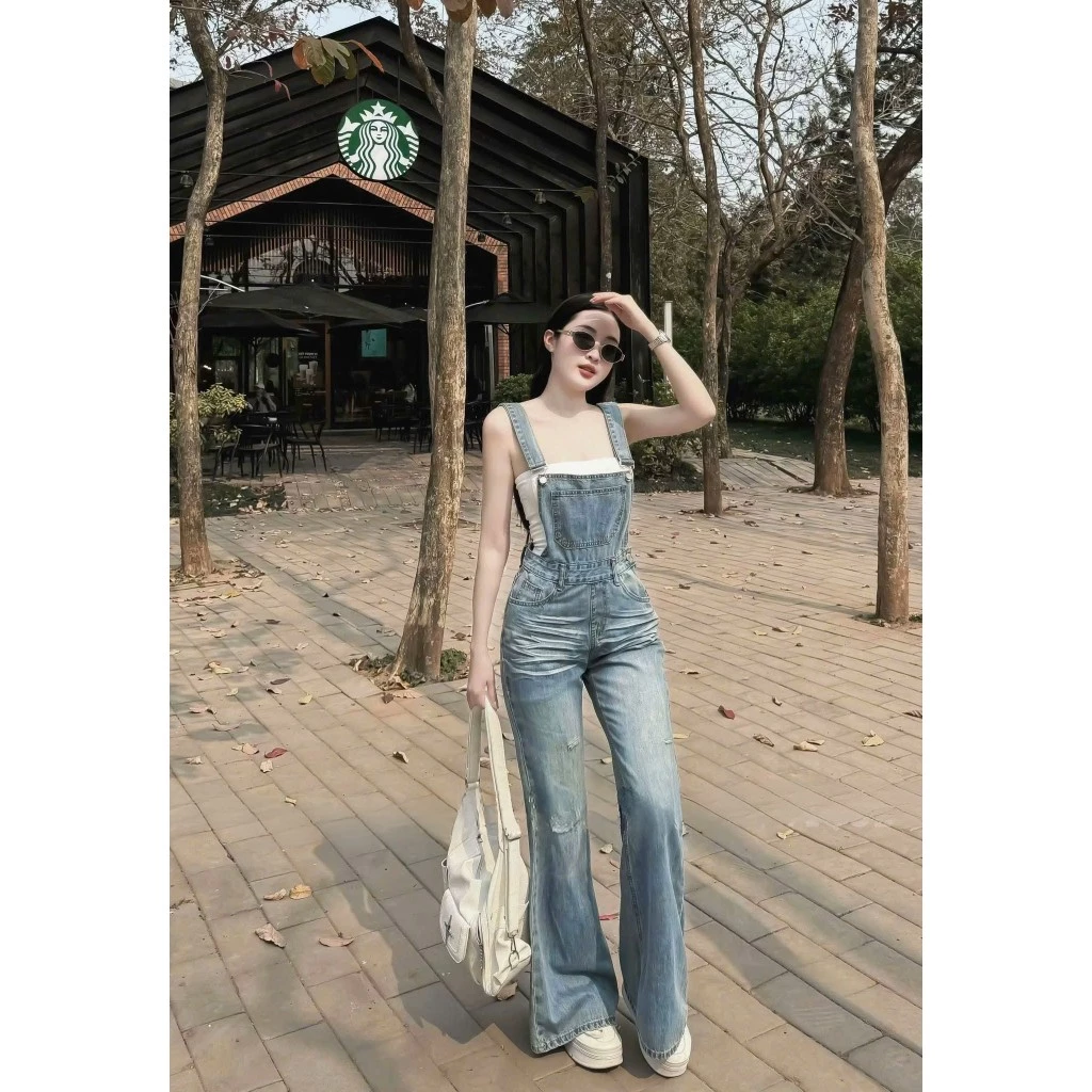 Yếm Quần Jean Denim Dài Khoá Sườn Ống Loe Hàng Đẹp Midori Fashion Phong Cách Ulzzang Retro MS30