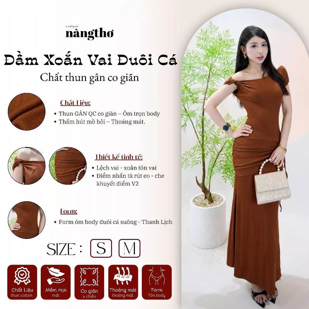 D310 Đầm Maxi Nữ Dự Tiệc  Dáng Dài Xoắn Lệch Vai Rút Eo Ôm Body Đuôi Cá