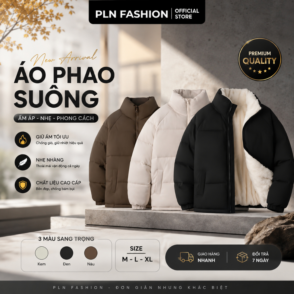 Áo phao nam mùa đông lót lông cừu PLNfashion, áo khoác nam siêu ấm dày dặn…