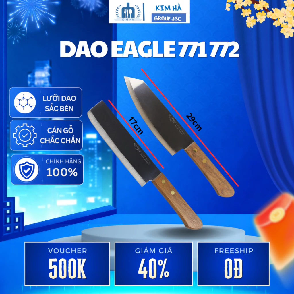 Dao Nhà Bếp Eagle 771 772 Đầu Nhọn Đầu Bằng Có Vỉ Sắc Bén, Thép Không Gỉ Bền Bỉ An Toàn - Kim Hà Group Jsc