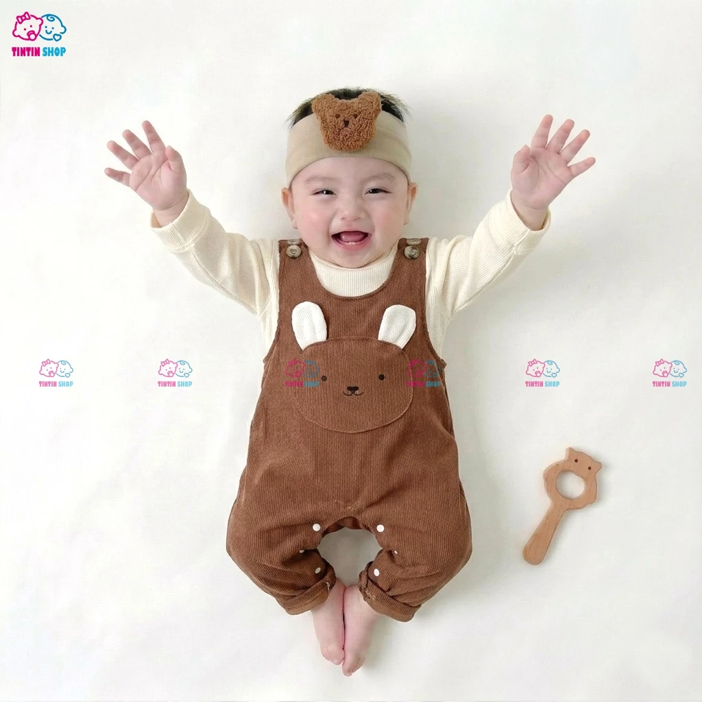 [Quần Yếm + Áo] Bộ quần áo yếm cho bé trai bé gái chất nhung tăm Bộ quần áo yếm xinh xắn SLT112