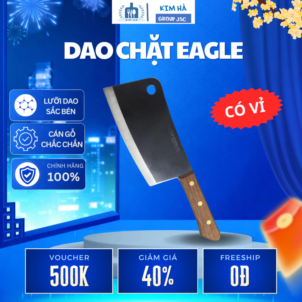 Dao Chặt Eagle 19cm, Dao Chặt Xương Cán Gỗ Siêu Chắc Tay Lưỡi Thép Không Gỉ Sáng Bóng - Kim Hà Group Jsc